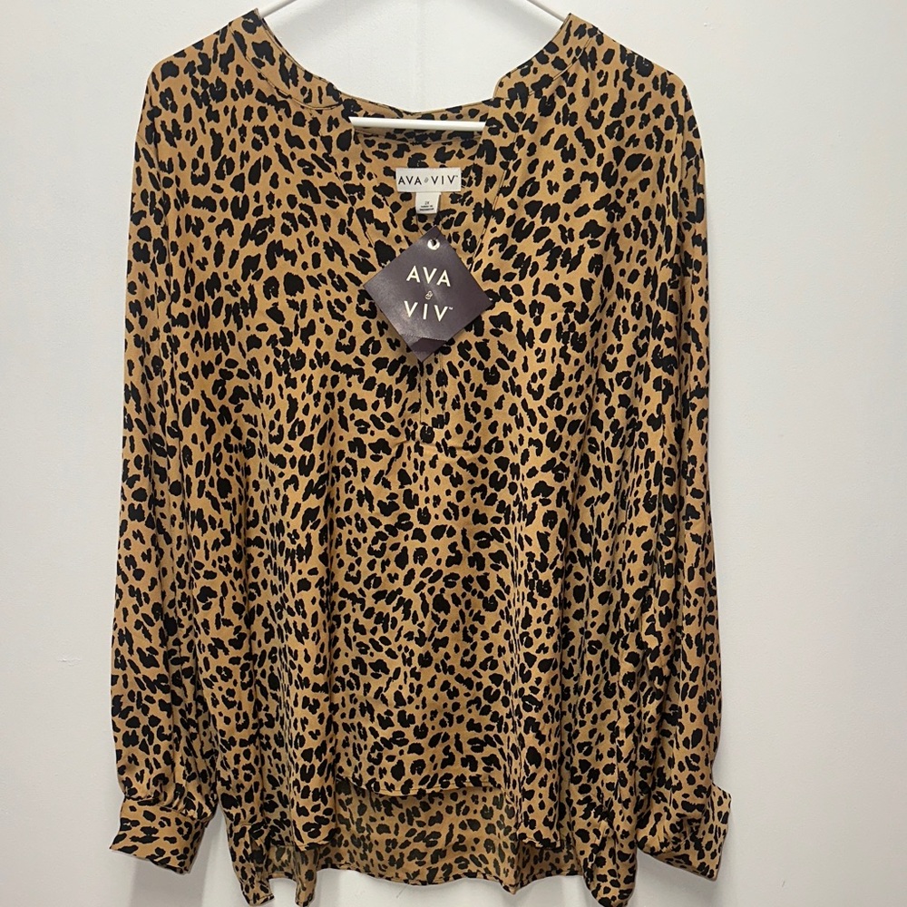 Ava & Viv Women's Animal Print Blouse - Tan